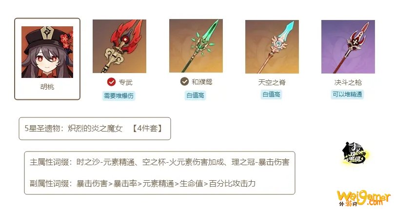 原神胡桃装备怎么选择